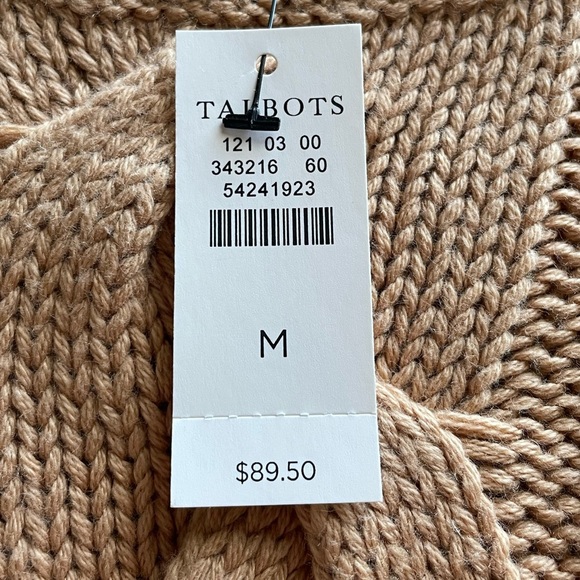 NWT Talbots Tan Brown Cotton Chunky Fisherman Cable Knit Crewneck Sweater Medium - Picture 3 of 6